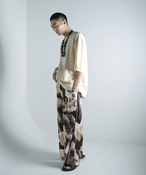 Aphlotus ワイドパンツ パンツ フロントタック アブストラクト