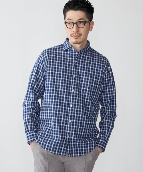 シップス　SHIPS スーツ　ネイビー　チェック　サイズ44 SHIPS（シップス） シャツ SHIPS: ワイドカラー ネイビー