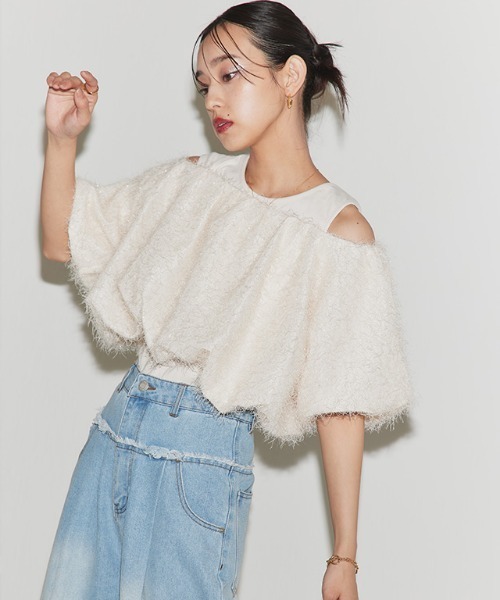 tシャツ 「SET」タンク付きオフショルプルオーバー レディース