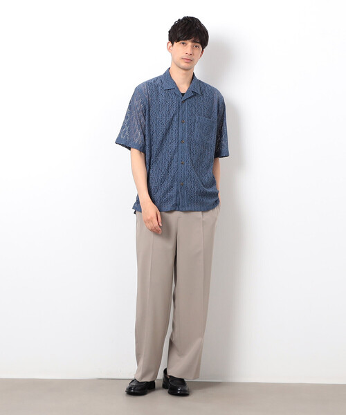 COMME CA ISM（コムサイズム） 七分袖 シャツ 透かし柄レース オープン