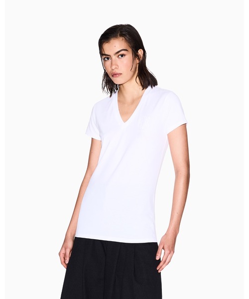 tシャツ 「A|X アルマーニ エクスチェンジ」「ZOZO限定」ラインストーンロゴ 半袖VネックTシャツ_SLIM レディース ARMANI EXCHANGE tシャツ 「A|X アルマーニ エクスチェンジ