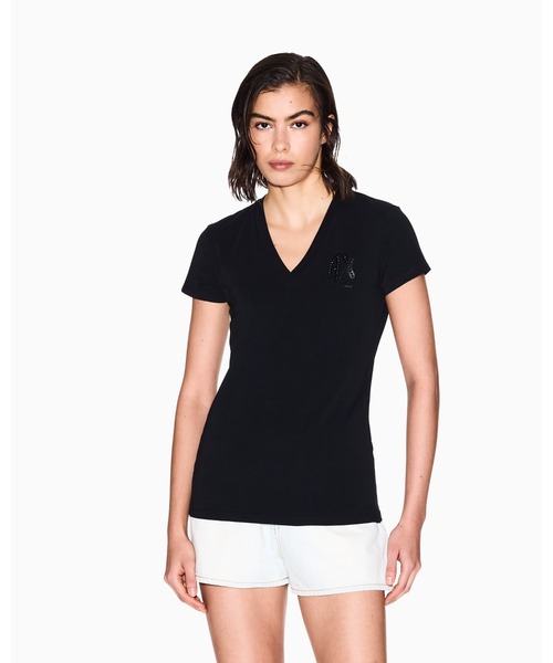 tシャツ 「A|X アルマーニ エクスチェンジ」「ZOZO限定」ラインストーンロゴ 半袖VネックTシャツ_SLIM レディース