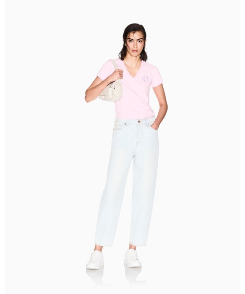 tシャツ 「A|X アルマーニ エクスチェンジ」「ZOZO限定」ラインストーンロゴ 半袖VネックTシャツ_SLIM レディース ARMANI EXCHANGE tシャツ 「A|X アルマーニ エクスチェンジ