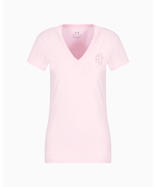 定価高　EMPORIO ARMANI　キラキラストーンロゴ　Vネック　Tシャツ ARMANI EXCHANGE tシャツ 「A|X アルマーニ エクスチェンジ
