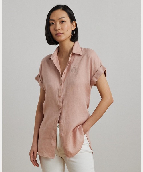 美品 LAUREN RALPH LAUREN リネン ショートスリーブ シャツS LAUREN RALPH ブラウス シャツ リネン ショートスリーブ