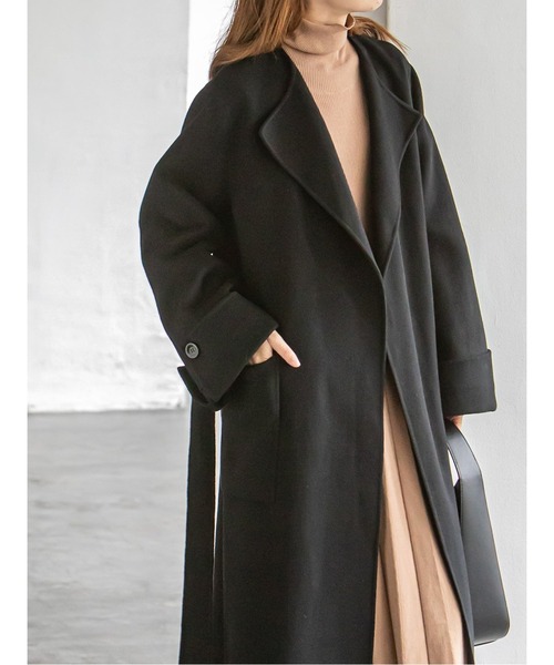 「NOBLE」 ノーカラーコート 38 ベージュ レディース_画像4