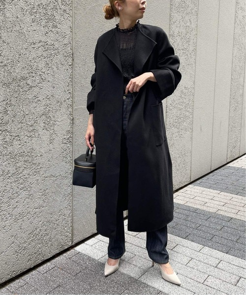 「NOBLE」 ノーカラーコート 38 ベージュ レディース_画像5