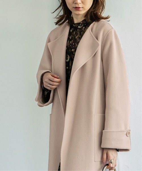 「NOBLE」 ノーカラーコート 38 ベージュ レディース_画像9