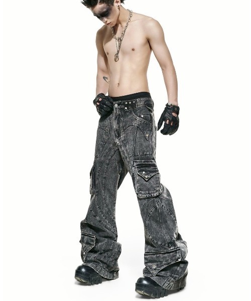 RICH ジーンズ 「RICH」Grey Wash Cargo Flare Pants / 「リッチ