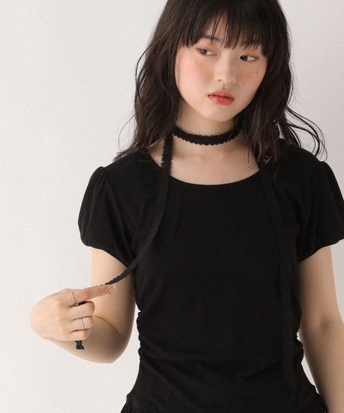 tシャツ タイ付きレースカットTEE　578283 レディース