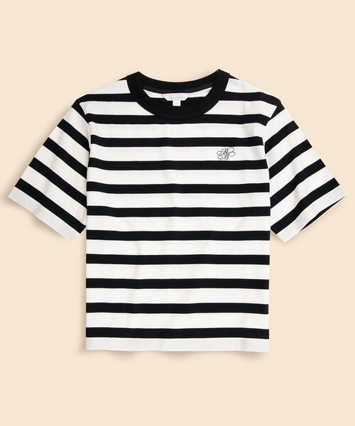 tシャツ 「Double B Collection」コットン　BBロゴ　マリナーストライプ　ヘビーウェイトTシャツ レディース