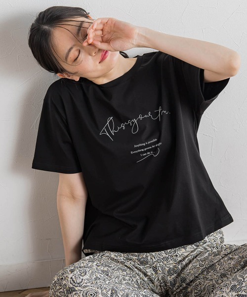 tシャツ 「WEB限定」ドライタッチコットンミックスロゴT「洗濯機で洗える」 レディース