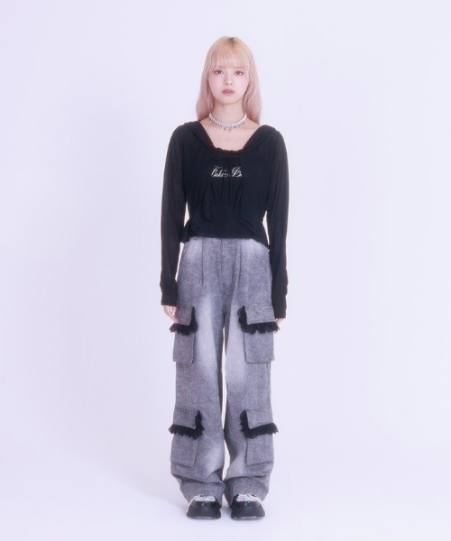 fickle bebe レースフリルカーゴデニム Fickle Bebe（フィクルベベ） パンツ レースフリルカーゴデニム