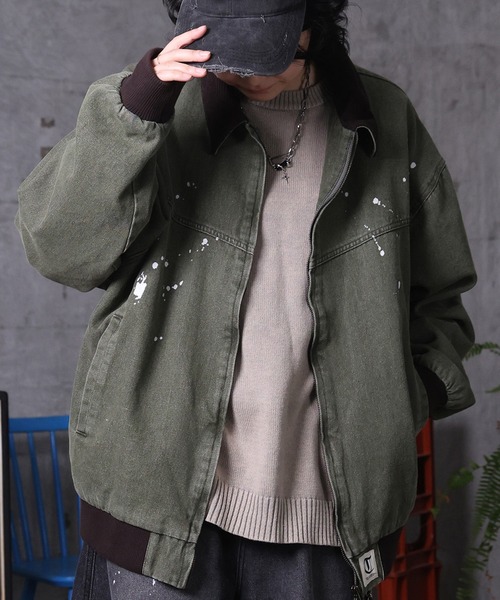ブルゾン アウター ビッグシルエット ヴィンテージ加工 バイカラー