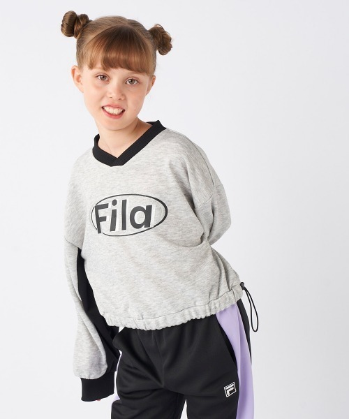 トレーナー 「FILA&frasl;フィラ」キッズショート丈切替スウェット｜クロップドトップス｜ダンス・ストリートスタイルに最適　トレーナー