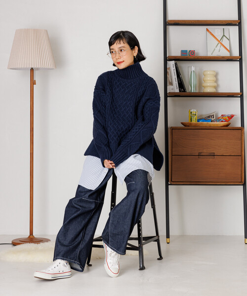 完売MIXウールタートルニット FREAK'S STORE（フリークスストア） ニット セーター ミックスケーブル