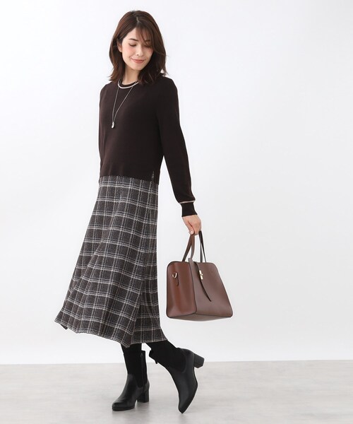 リフレクト　ニット　ドッキングワンピース　ベージュ　13号 Reflect（リフレクト） ワンピース 「コートインでもすっきり