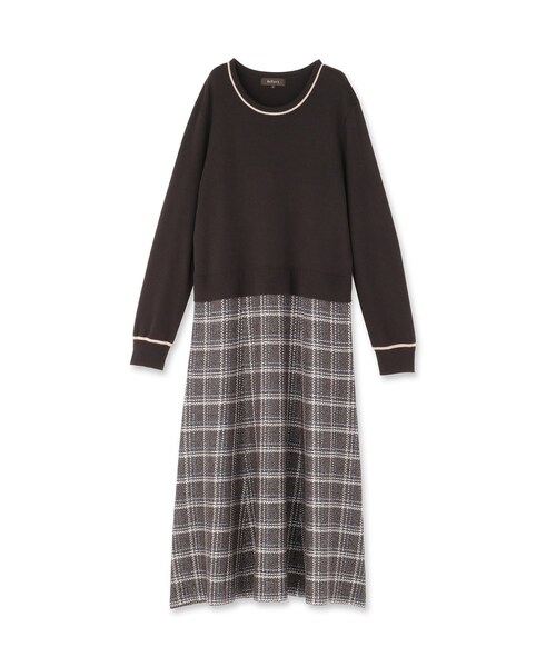 リフレクト　ニット　ドッキングワンピース　ベージュ　13号 春SALE／WEB限定カラーあり／手洗い可】バイカラードッキングニット