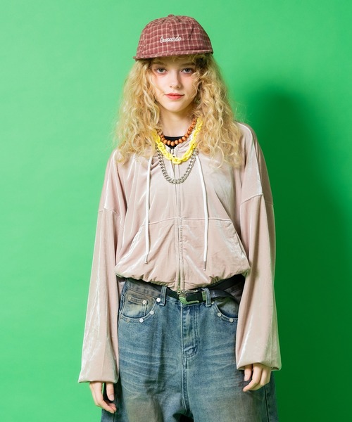 パーカー a.p.o.v. クラッシュソフトベロアオーバーサイズクロップド