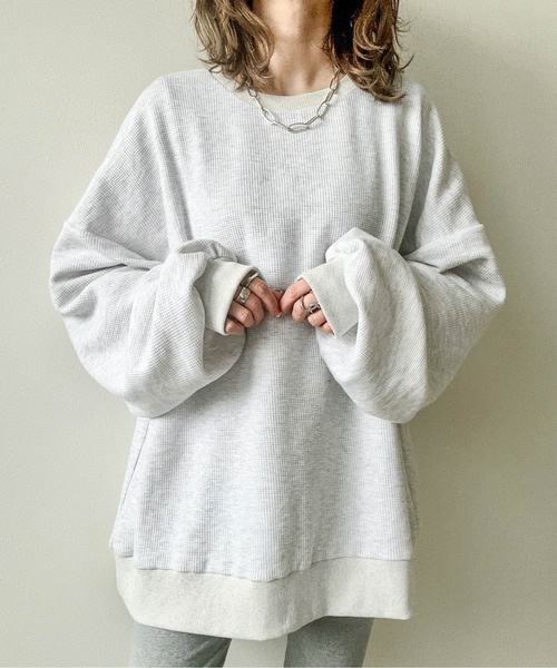 tシャツ 「emaさんコラボ」裏起毛 ワッフルトップス レディース 