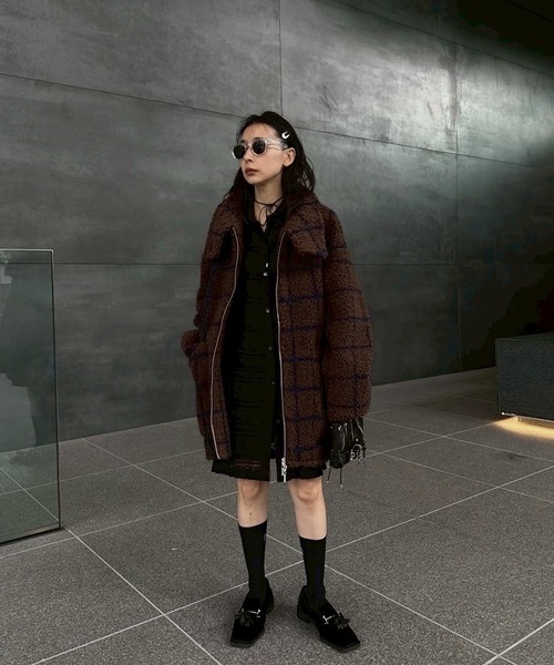 Ameri（アメリ） ブルゾン アウター UND WINDOWPANE ZIPUP MIDI COAT 