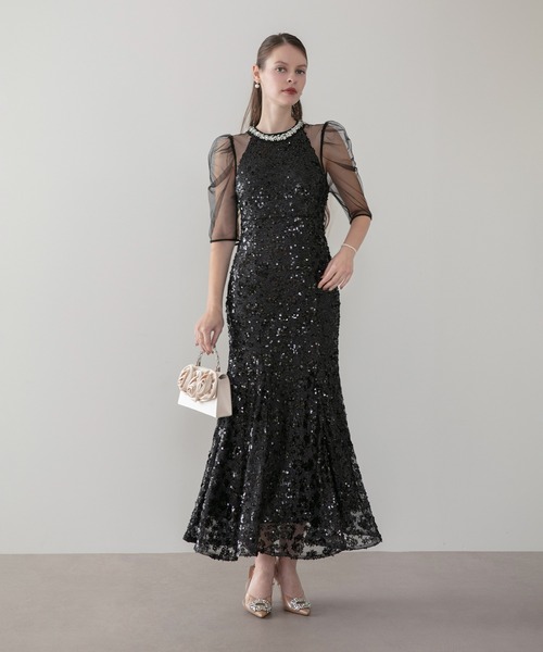 Leja（レジャ） ドレス 「LEJA」ビジューネックスパンコールシアー