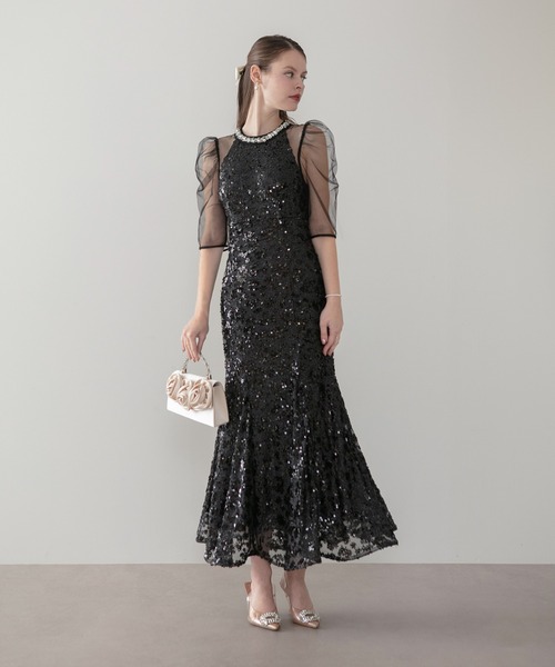 Leja（レジャ） ドレス 「LEJA」ビジューネックスパンコールシアー