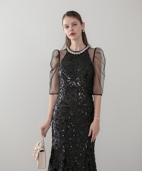 Leja（レジャ） ドレス 「LEJA」ビジューネックスパンコールシアー