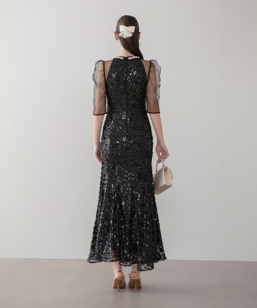 Leja ドレスエレガントなブラックマキシドレス Leja（レジャ） ドレス 「LEJA」ビジューネックスパンコールシアー