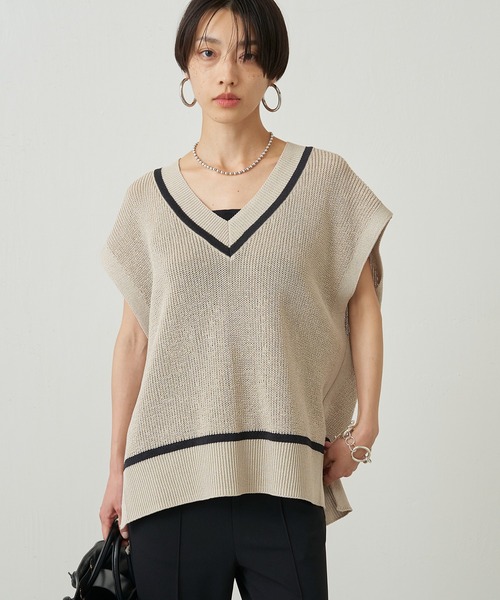 「LOUNGEDRESS」 半袖ニット FREE ベージュ レディース_画像2