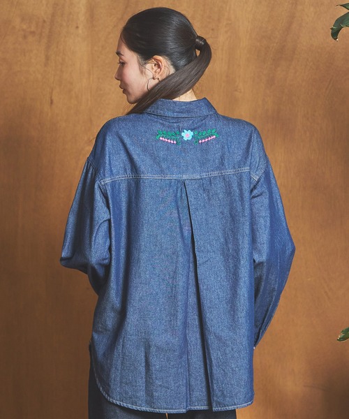 SOMETHING（サムシング） ブラウス シャツ 刺繍ビッグデニムシャツ