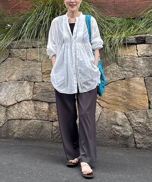 ワイドパンツ パンツ 「セットアップ対応」ウォッシャブルイージーツイルセミワイドパンツ レディースの画像