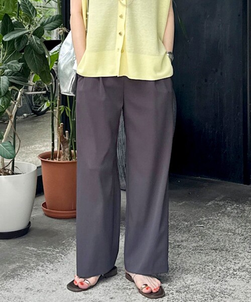 ワイドパンツ パンツ 「セットアップ対応」ウォッシャブルイージーツイルセミワイドパンツ レディースの画像