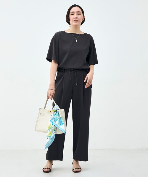 ワイドパンツ パンツ 「セットアップ対応」ウォッシャブルイージーツイルセミワイドパンツ レディースの画像