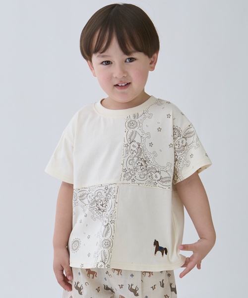 petit main tシャツ パッチワーク半袖Tシャツ キッズ 子供服 男の子