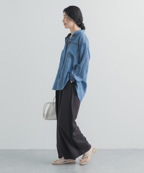 ワイドパンツ パンツ サマーウールMIXラインパンツ レディースの画像