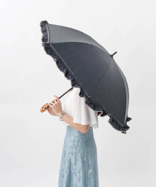 日傘 uvカット 傘 「 JILL STUART（ジル スチュアート）」・WEB限定・　リバティパイピングフリル晴雨兼用パラソル(長傘) レディースの画像