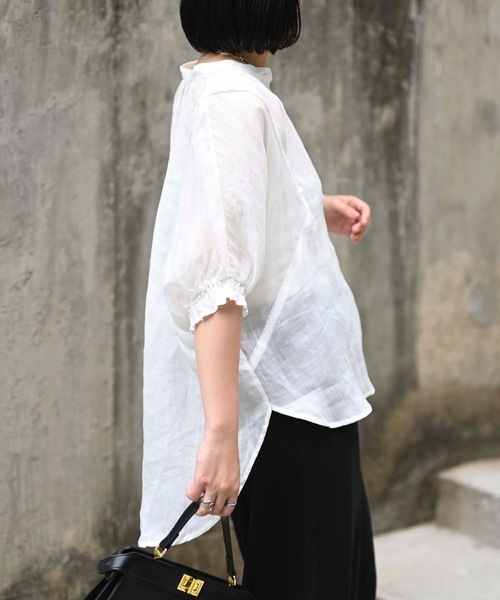 「&HALF」 「noa-ge」半袖ブラウス L ネイビー レディース_画像7