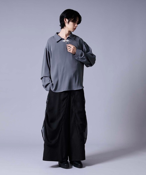 「Ellno Loset」 長袖シャツ MEDIUM ブラック メンズ_画像3