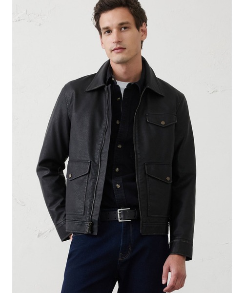 banana republic 牛革 薄手 レザージャケット ダブルzip L BANANA REPUBLIC（バナナリパブリック） コート ジャケット BANANA
