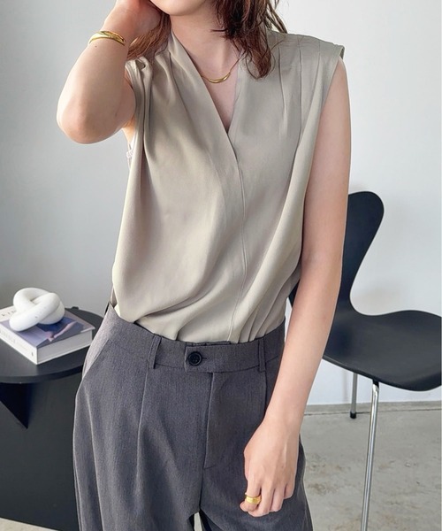 ショルダータック ノースリーブブラウス select MOCA ブラウス シャツ ショルダータックノースリーブ
