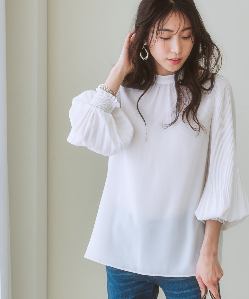7days Life Styling ブラウス シャツ 袖プリーツスタンドカラー