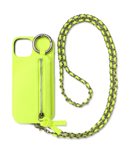 ajew iPhoneケース　iPhone15 イエローストラップ付き ajew スマホケース ajew/エジュー/Dress NYLON チェーン