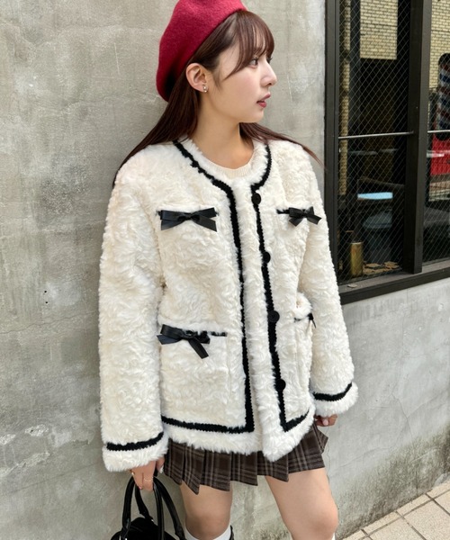 MANY RIBBON LOOP FUR BLOUSON/メニーリボンループファー
