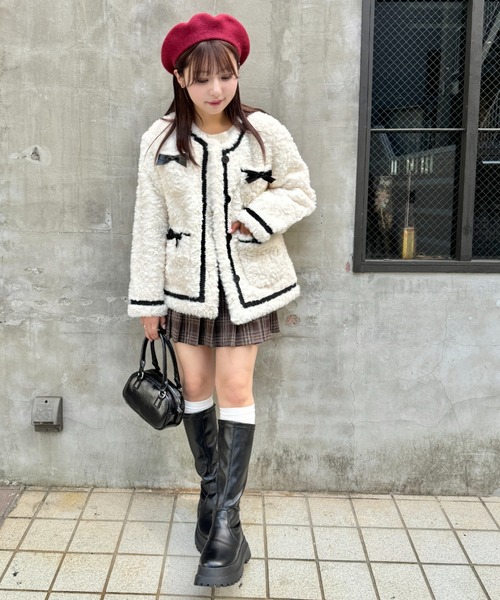 Loueme コート アウター メニーリボンフェイクファージャケット