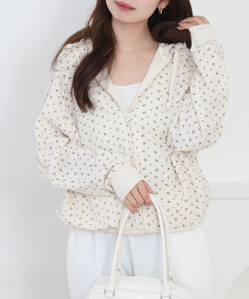 JEMORGAN レディース ワッフル花柄フルジップパーカ JEMORGAN（ジェーイーモーガン） パーカー ワッフル花柄ZIPパーカ