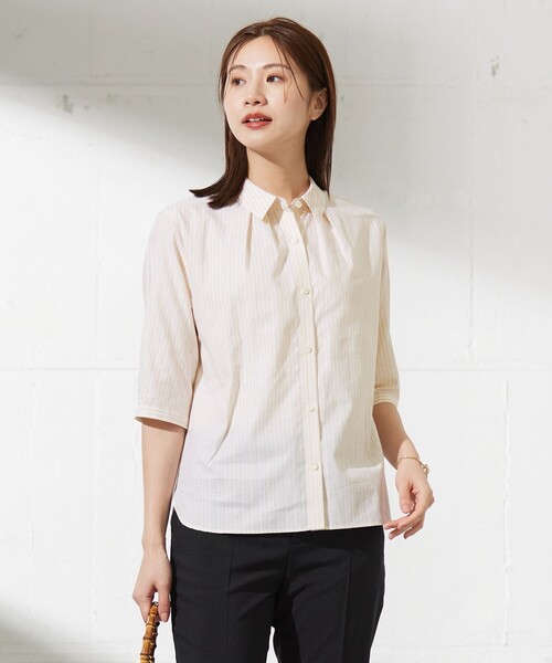 J.PRESS LADIES BEZ 空羽ストライプ シャツカラー ブラウス 洗える】BEZ空羽ストライプ 前開き シャツカラー ブラウス / J