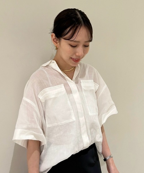 シャツ ブラウス 綿麻BIGポケット半袖シャツ レディース : 82671319 