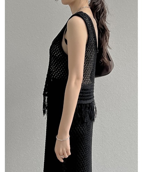 ニット 「2024 SUMMER PRE ORDER」メッシュニットフリンジトップス  