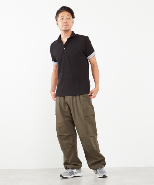 【ブラウン】リンクスストライプ 半袖ホリゾンタルカラーポロシャツ MEN'S MELROSE ポロシャツ リンクスストライプホリゾンタルカラー半袖